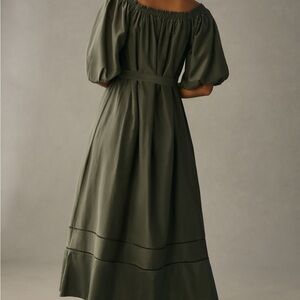 Anthropologie Dark Green Off-Shoulder Long Sleeve Dress